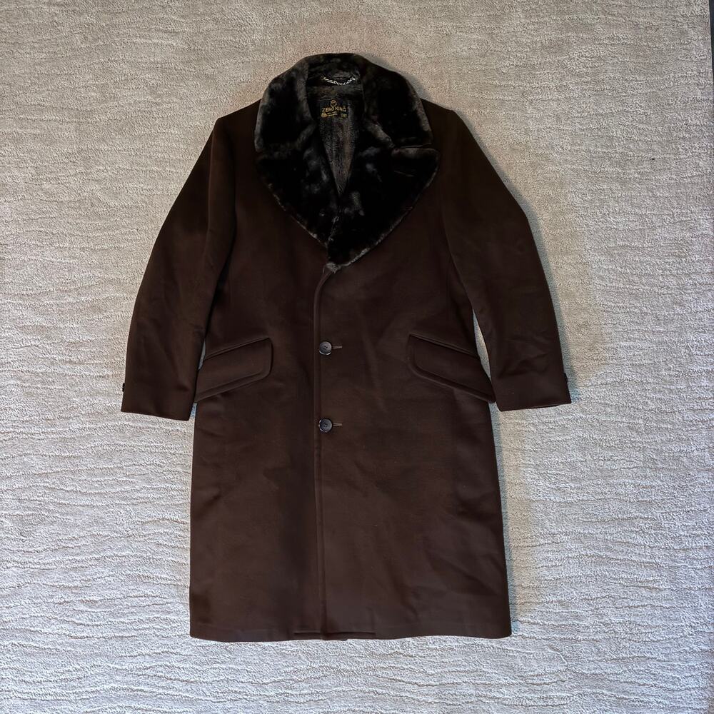 Vintage 38 Brown 100% Virgin Wool Zero King Overcoat Duster Mid-Century Acadamia